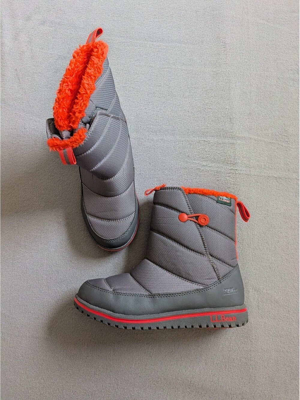 L.L. Bean Boots Kids Size 5 Gray Orange Snow Winter Insulated Pull On Primaloft